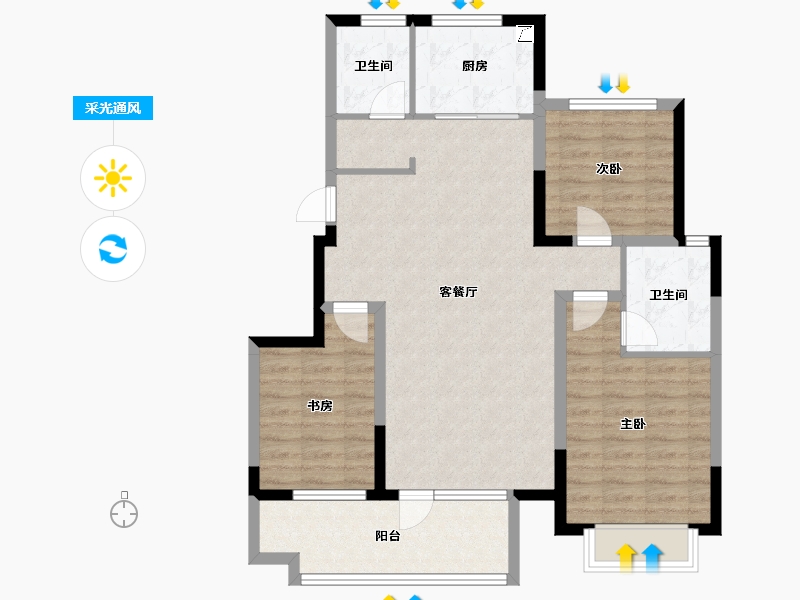 山东省-淄博市-金城荣基柳泉书院-92.34-户型库-采光通风