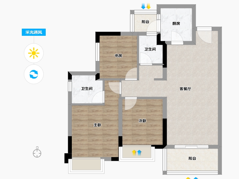 四川省-成都市-万达御湖龙湾-73.99-户型库-采光通风