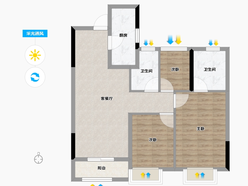 浙江省-湖州市-新城新都会-76.80-户型库-采光通风