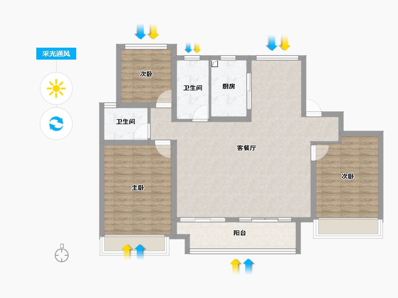 江苏省-徐州市-绿地运河小镇-105.91-户型库-采光通风