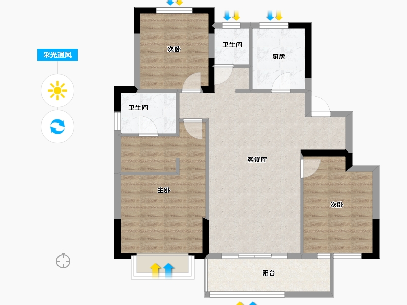 浙江省-宁波市-海湾新城-88.06-户型库-采光通风