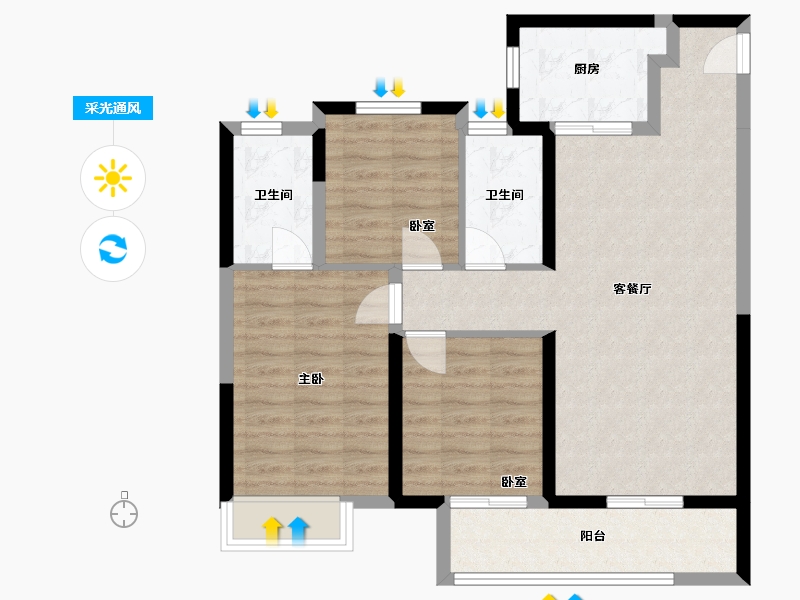 河南省-郑州市-金辉滨河云著-88.50-户型库-采光通风