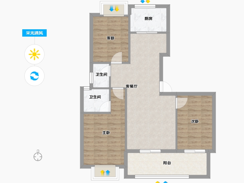 江西省-九江市-融翔·滨江美庐-75.57-户型库-采光通风