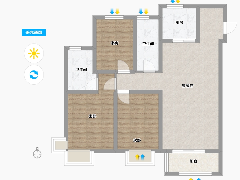 山西省-晋中市-悦唐-104.00-户型库-采光通风