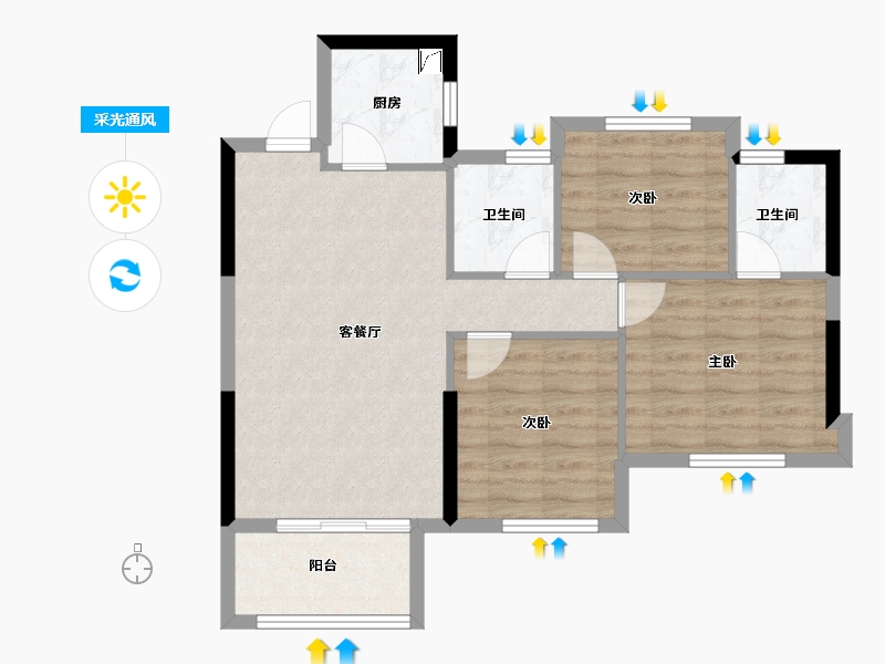 福建省-三明市-中润玖珑台-72.00-户型库-采光通风