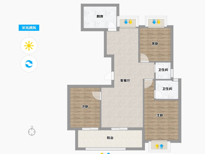 江西省-九江市-融翔·滨江美庐-84.58-户型库-采光通风