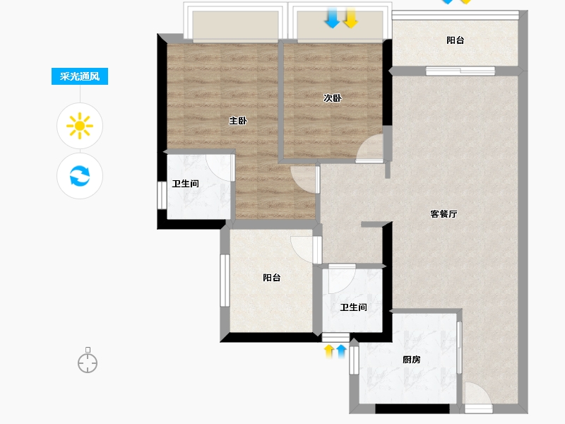 广东省-佛山市-滨江金茂悦-70.40-户型库-采光通风