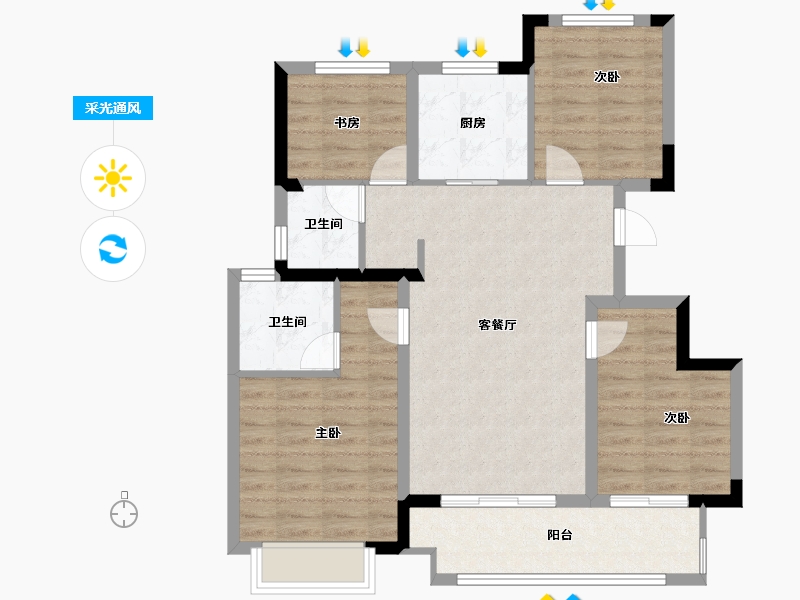 浙江省-宁波市-海湾新城-88.18-户型库-采光通风