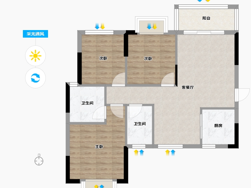 广西壮族自治区-桂林市-桂宏达领秀公馆-73.05-户型库-采光通风