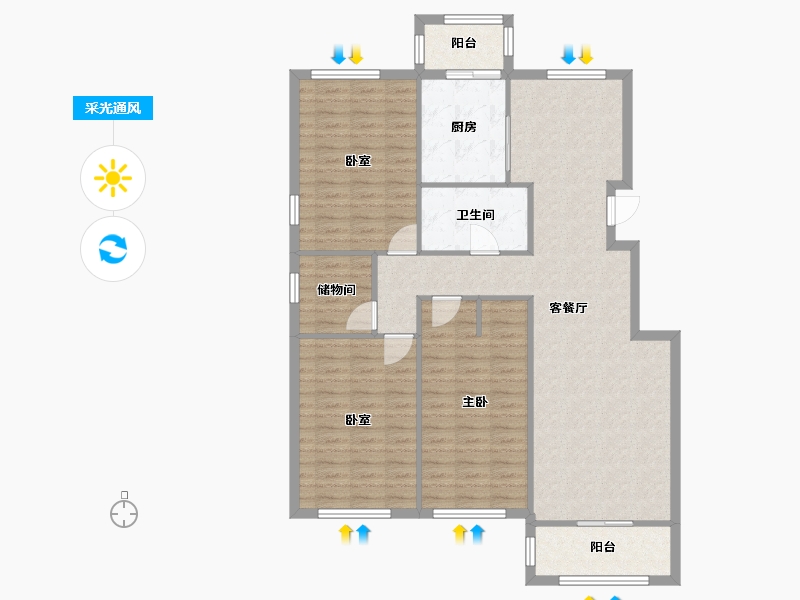 天津-天津市-瑞江花园-竹苑-120.00-户型库-采光通风