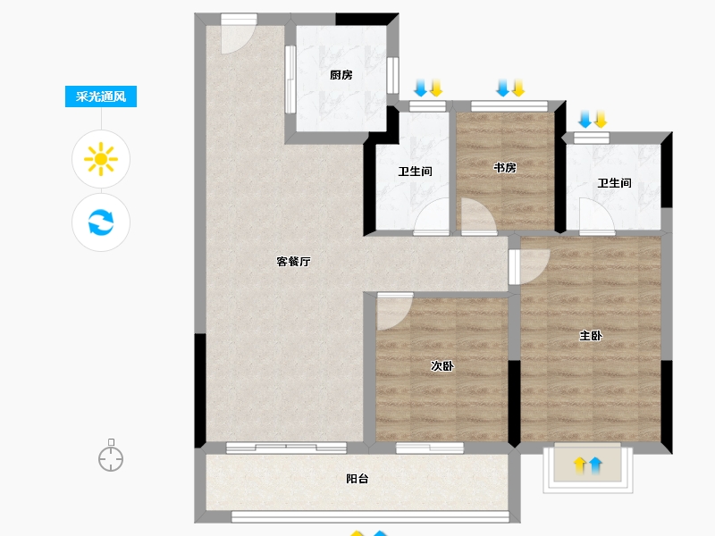 浙江省-宁波市-越秀·悦见云庭-77.60-户型库-采光通风