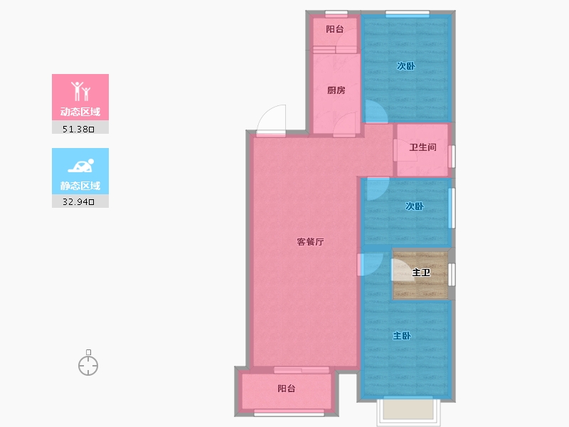 内蒙古自治区-鄂尔多斯市-胜达西悦城-78.91-户型库-动静分区