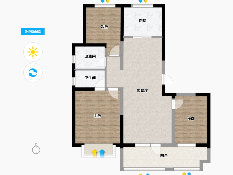 宁夏回族自治区-银川市-中环西园-91.20-户型库-采光通风