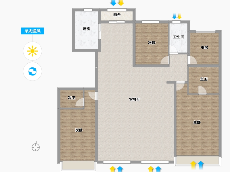 内蒙古自治区-鄂尔多斯市-金麟府-174.97-户型库-采光通风