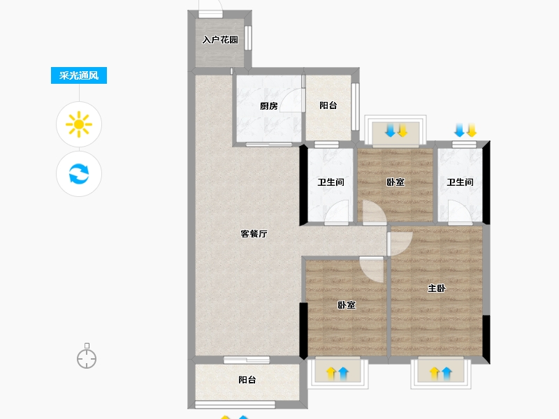 广东省-肇庆市-涛汇翠湖湾03户型-80.00-户型库-采光通风