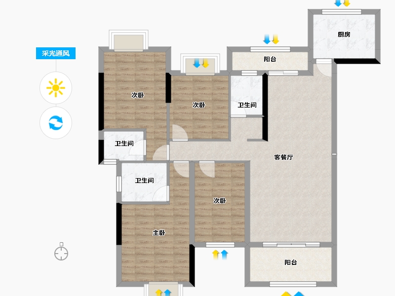 广东省-江门市-裕邦新外滩-119.56-户型库-采光通风