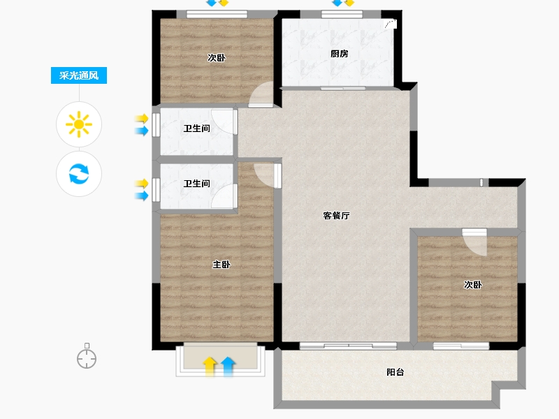 河南省-商丘市-碧桂园·公园上城-106.45-户型库-采光通风