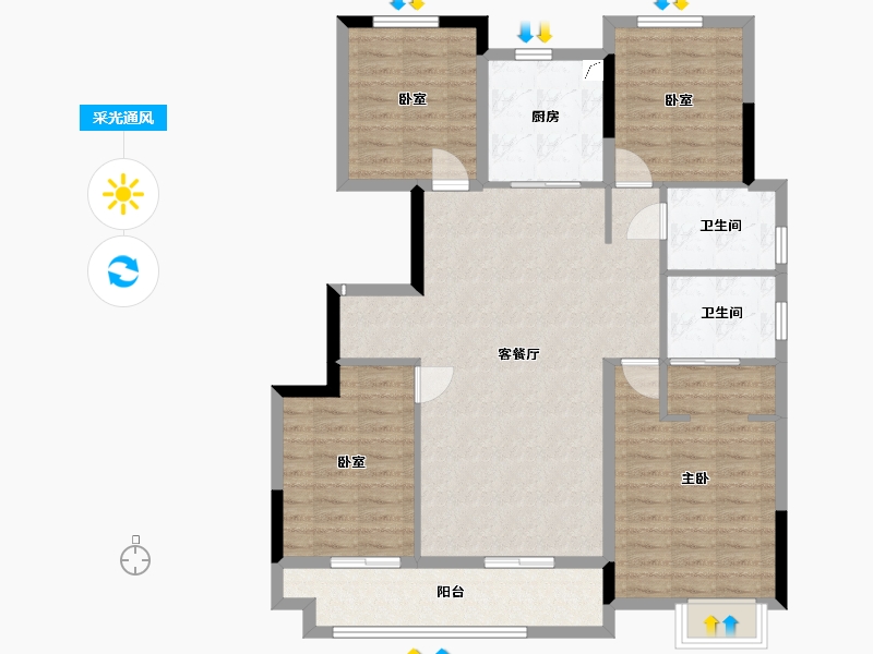 浙江省-台州市-中梁壹号院-115.00-户型库-采光通风