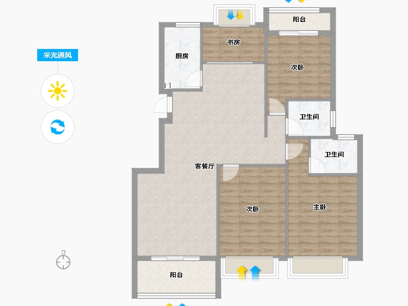 贵州省-遵义市-紫荆国际央玺-103.74-户型库-采光通风