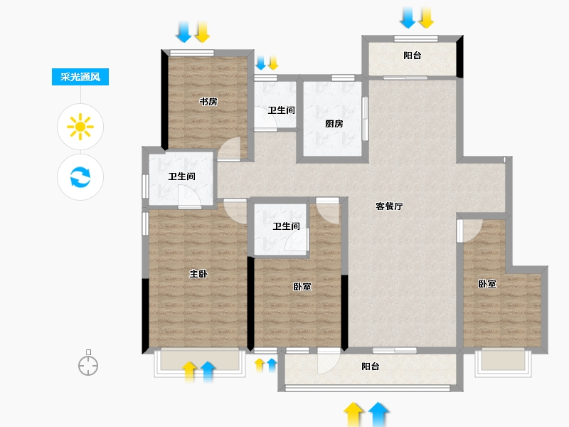 浙江省-湖州市-新城大都会-130.40-户型库-采光通风