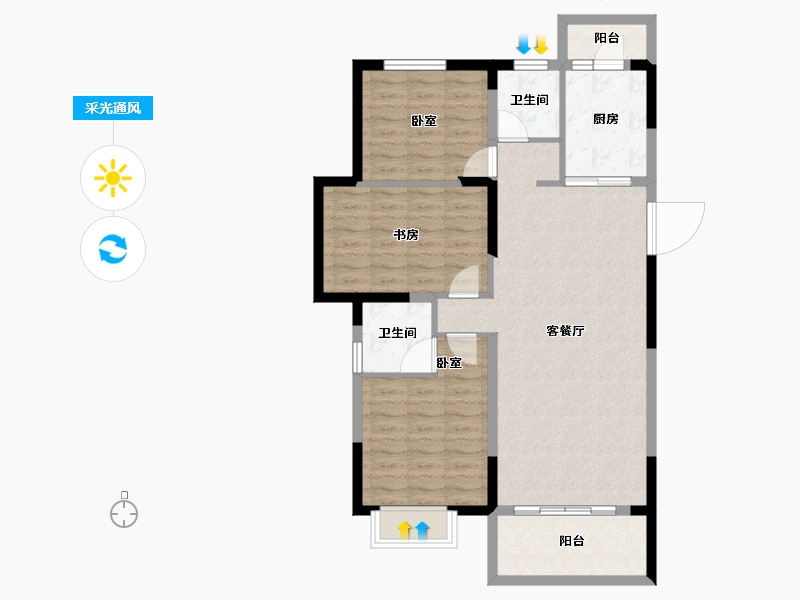 湖北省-宜昌市-建投樾山-90.52-户型库-采光通风