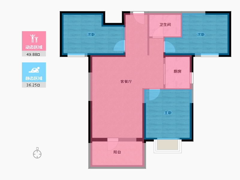 宁夏回族自治区-银川市-中环西园-76.86-户型库-动静分区