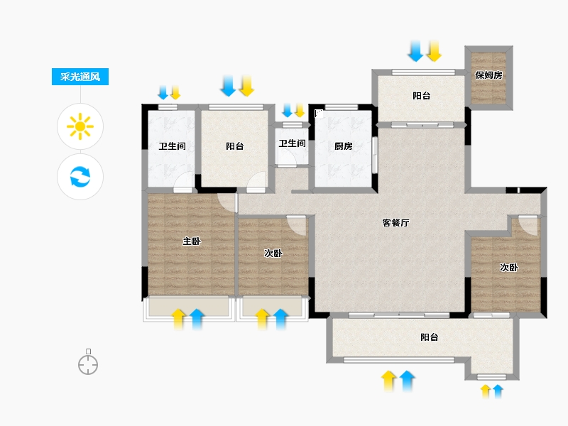 安徽省-滁州市-北京城房时代印-130.41-户型库-采光通风