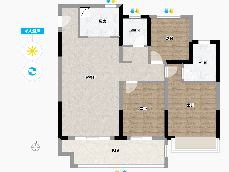 浙江省-湖州市-吴越豫园-89.60-户型库-采光通风