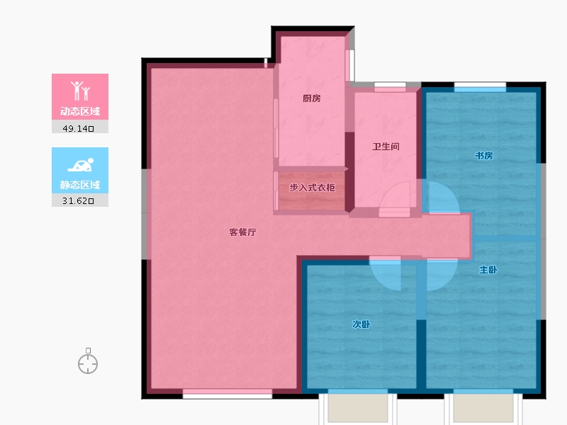 内蒙古自治区-包头市-方兴凤凰台-71.92-户型库-动静分区