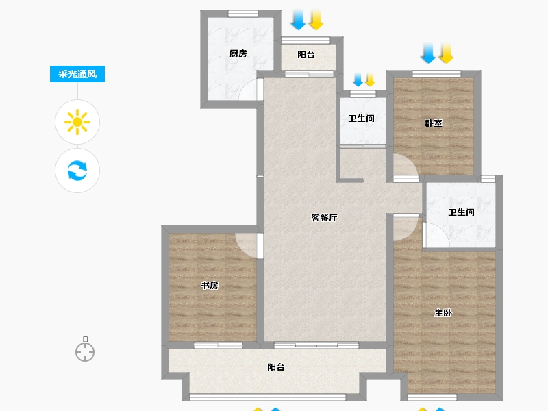 山东省-菏泽市-曹县天润公馆樾府-105.00-户型库-采光通风