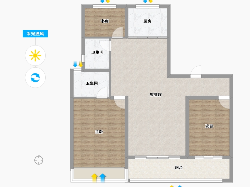 山西省-运城市-鑫马央玺-105.06-户型库-采光通风