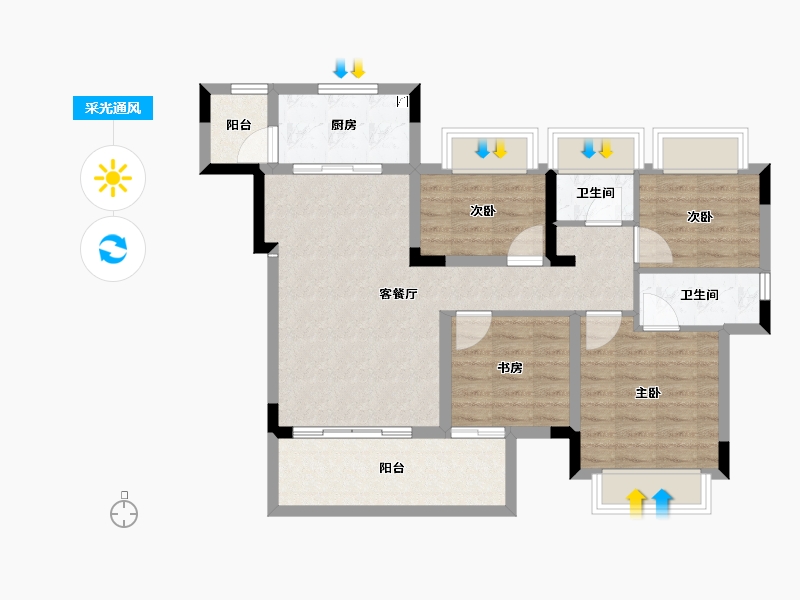 重庆-重庆市-昕晖中航璟熙-83.41-户型库-采光通风