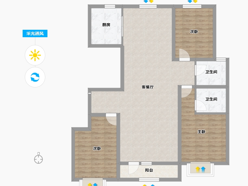 内蒙古自治区-包头市-方兴凤凰台-105.00-户型库-采光通风