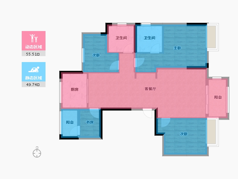 浙江省-金华市-美的金宸府-93.93-户型库-动静分区