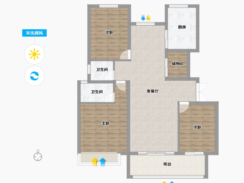 安徽省-芜湖市-朗飞东湖名都-108.00-户型库-采光通风