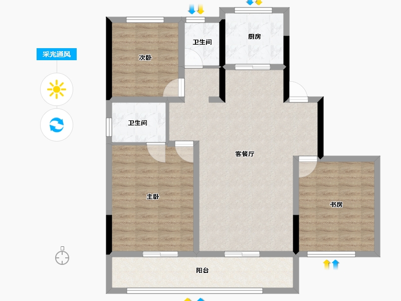 河南省-驻马店市-东湖壹号小区-97.00-户型库-采光通风