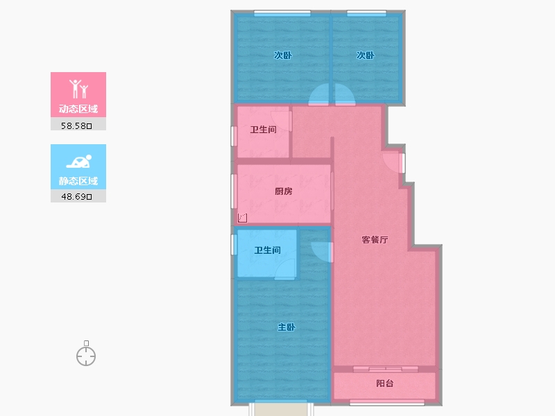 河北省-唐山市-万科公园大道3期-96.00-户型库-动静分区