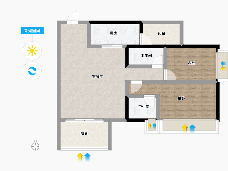 广东省-汕头市-怡璟海岸雅园-72.57-户型库-采光通风