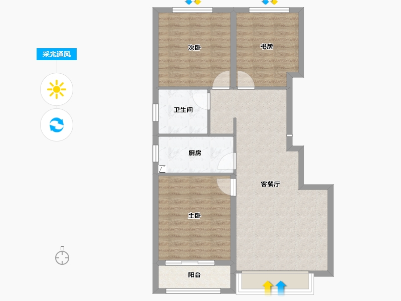 河北省-唐山市-水山金域蓝湾-80.17-户型库-采光通风