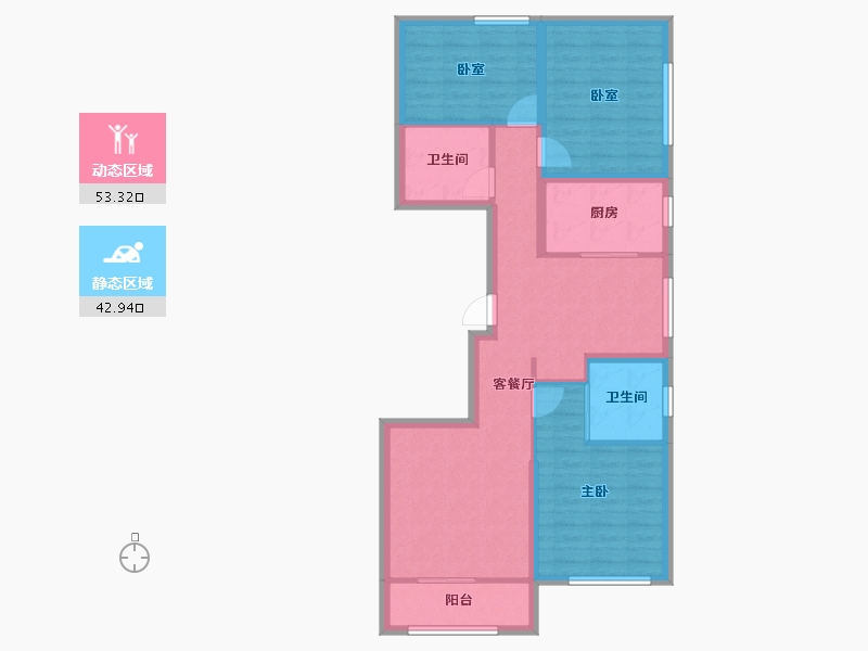 内蒙古自治区-包头市-​正翔滨河-85.57-户型库-动静分区