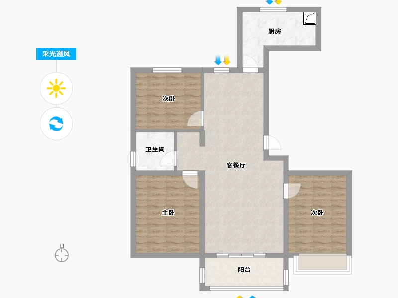 山西省-临汾市-公园壹号·公园道-90.96-户型库-采光通风