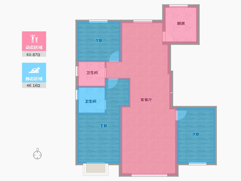 内蒙古自治区-包头市-​建华左岸中心-96.80-户型库-动静分区