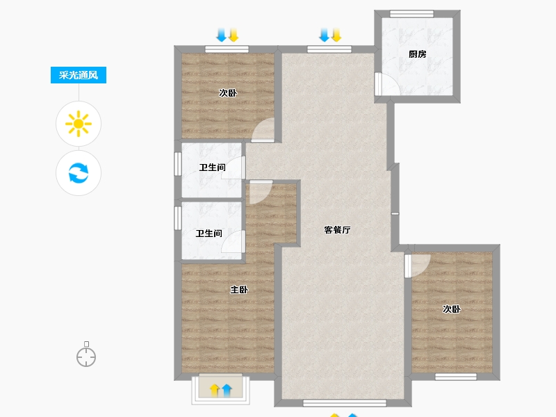 内蒙古自治区-包头市-​建华左岸中心-96.80-户型库-采光通风