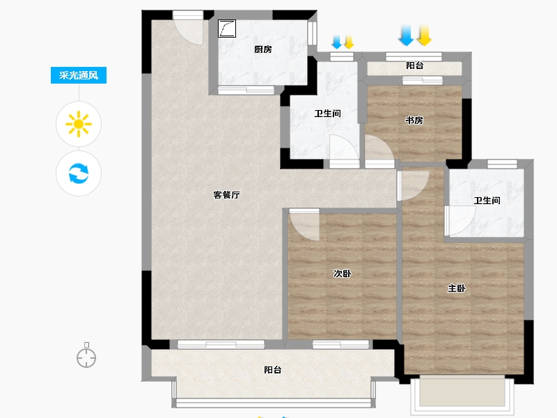 浙江省-台州市-卓越浅水湾-80.00-户型库-采光通风