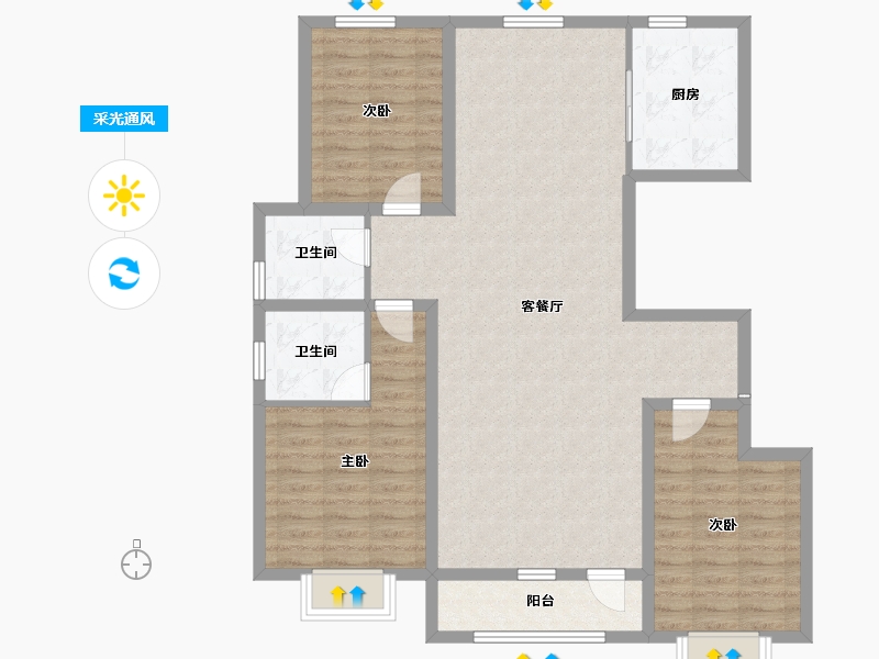 内蒙古自治区-包头市-方兴凤凰台-106.64-户型库-采光通风