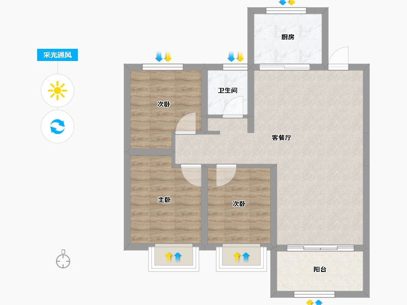 山西省-临汾市-东旭·雍景苑-69.54-户型库-采光通风