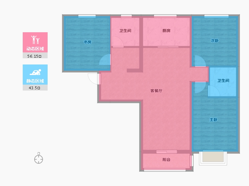 河北省-唐山市-水山金域蓝湾-89.08-户型库-动静分区