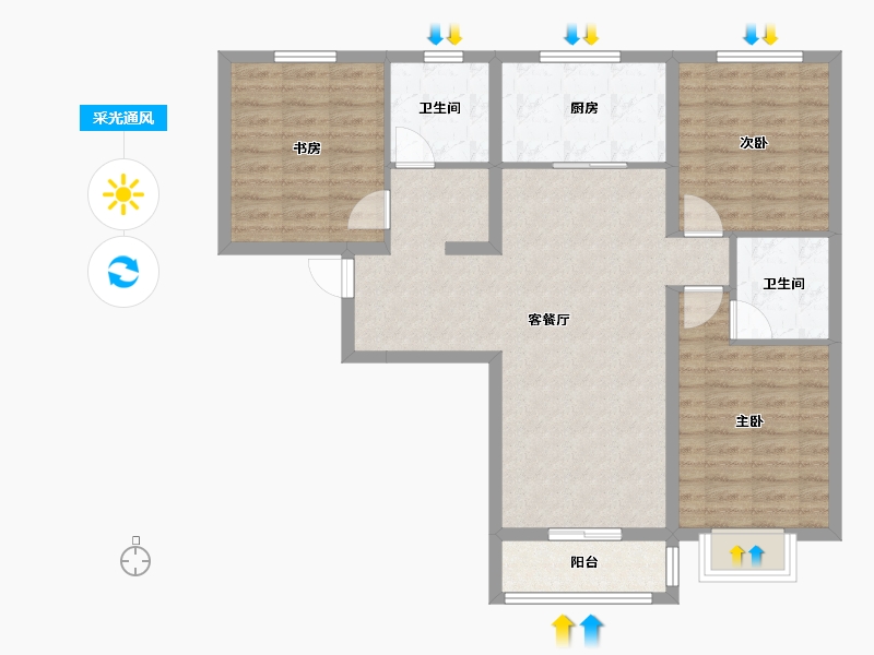 河北省-唐山市-水山金域蓝湾-89.08-户型库-采光通风