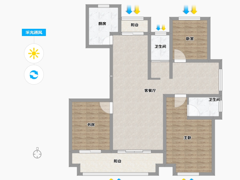 山东省-菏泽市-曹县天润公馆樾府-110.01-户型库-采光通风