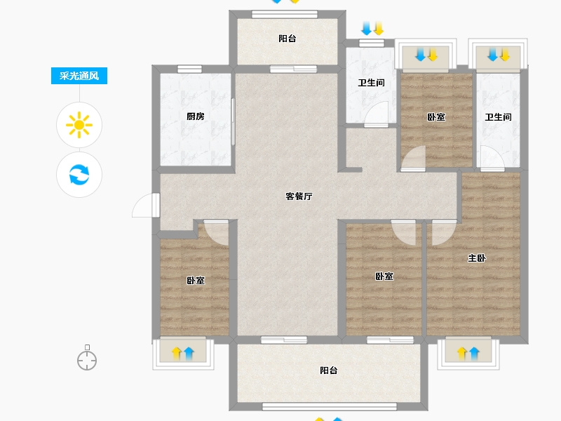 广东省-江门市-美的海棠公馆-110.02-户型库-采光通风